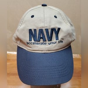 U.S. Navy "Accelerate Your Life" Cap Hat Beige & Blue Snapback Adjustable OS
